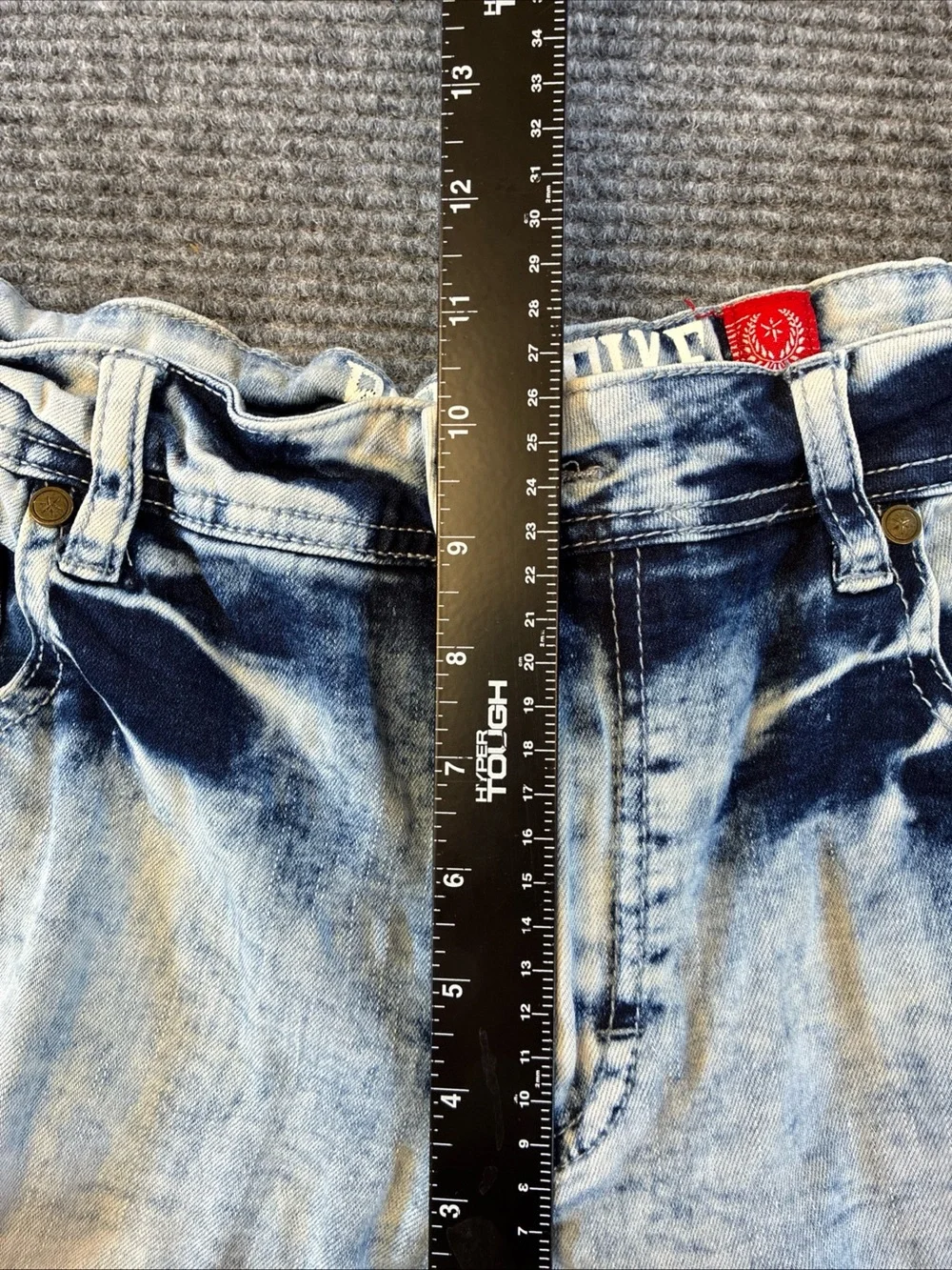 Black Pike Jeans Mens 34x32 Moto Biker Acid Wash Blue Stretch Ribbed Knee Denim